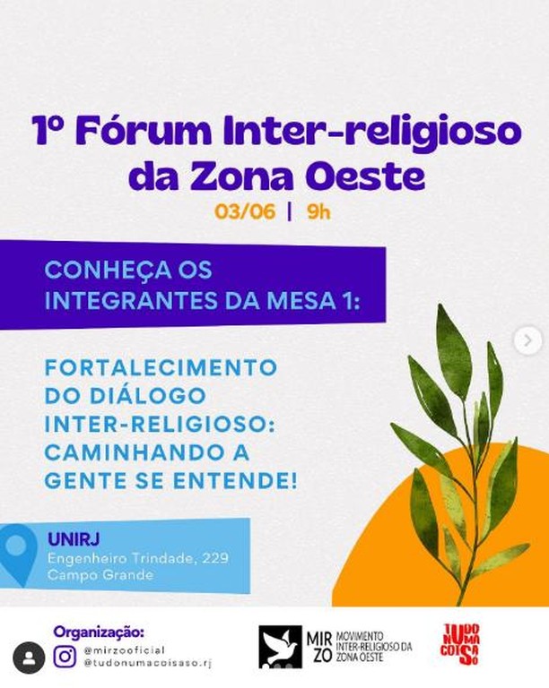 A primeira mesa do Fórum Inter-religioso da Zona Oeste já está confirmada!
Passa pro lado para ver os componentes que vão construir a conversa sobre o Fortalecimento do diálogo inter-religioso na ZO: Caminhando a gente se entende!
Vamos juntos lutar por um território mais justo 💙
https://lnkd.in/dVpUrmxs
@extensao.uerjzo
@uerjzonaoeste
@uerj.oficial
@depext.uerj
#diversidadereligiosa #religiões #zonaoesterj #intolerânciareligiosa